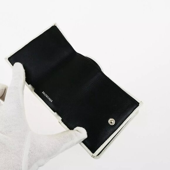 BALENCIAGA Logo Everyday Mini Trifold Compact Wallet Leather White Italy - Picture 7 of 16